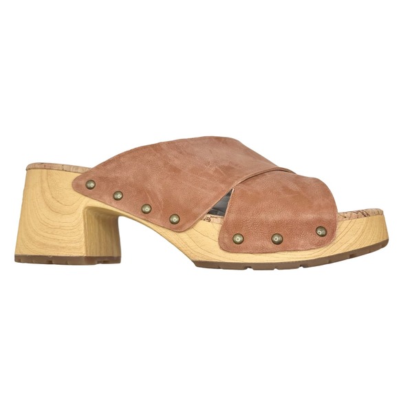 Kork-Ease Tan Platform Clogs with Crisscross Straps